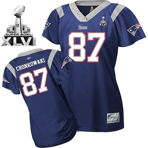 Patriots #87 Rob Gronkowski Blue Women's Field Flirt Super Bowl XLVI Stitched NFL Jersey - Click Image to Close